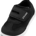 Wide Toe Box Toddler Shoes Zero Drop Boys Girls Barefoot Shoe Non-Slip Little Kids Sneakers for First Walking (4 Wide Infant, Black White)