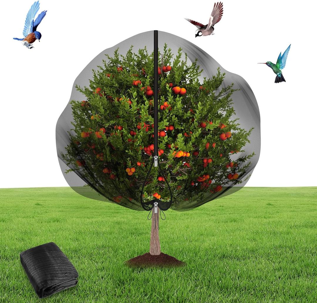 Fruit Tree Netting Cover with Zipper and Drawstring Large Bird Netting for Fruit Trees Cover Bird Barrier Mesh for Garden Protection Keep Squirrels Cicadas Deer Insects Out, Black (6' x 6.2', 1 Pack)