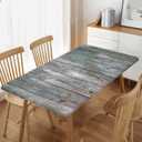 Fitted Table Cloth Wood Grain Rectangle Tablecloth Elastic Cover Blue Gray Tablecloths Washable Polyester Cloths for Home Farmhouse Picnic Party Decor, Fit for 60x30 Inch Table, Style 20