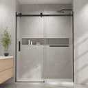 Frameless, 56"-60" W x 74" H Dual Sliding Shower Door, 5/16"(8mm) Thickness SGCC Shower Glass Door, Shower Doors for Walk in Shower, Stainless Steel Handle, Waterproof Seal Strip, Matte Black. One of glasses doors is missing