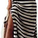 MARZXIN Women 2025 Casual Maxi Dress Short Sleeve V Neck Stripe Sundress Split Loose Long Summer Tshirt Activewear Dress Small