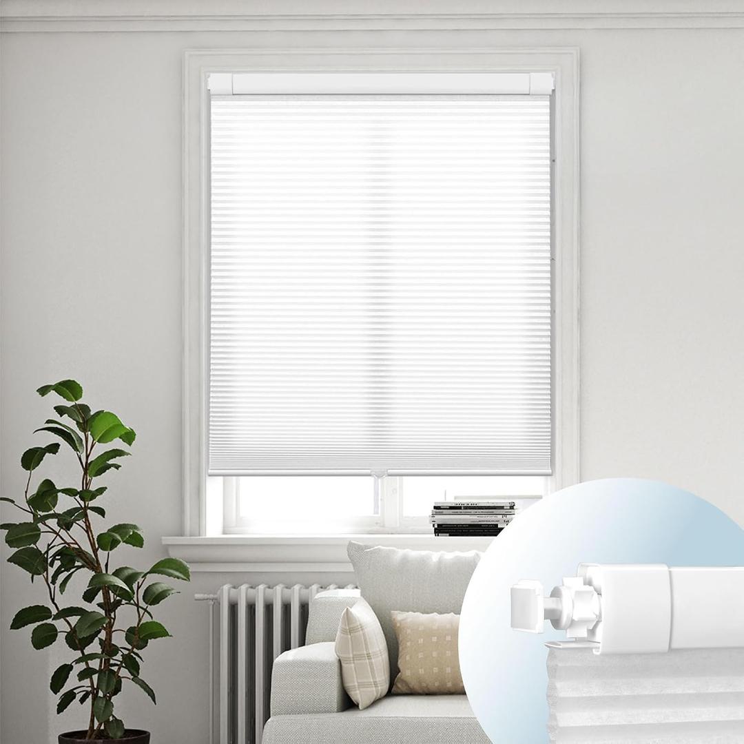 DEZ FURNISHINGS EZ Grip PRO No Tools No Drill Light Filtering 1" Cordless Cellular Shade, Easy Finger-Tighten Install, 32" W x 64" H, White