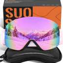 suoso OTG Ski Goggles for Men and Women, Frameless Magnetic Snowboard Goggles Anti Fog UV400 Protection Snow Glasses (C04-pink)