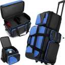 1 Ball Bowling Bag with Wheels, Bowling Bag 1 Ball Roller with Separate Shoe Compartment and Accessory Pocket, 1 Ball Roller Bag Plus Single Ball Tote (Blue)