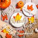Soaoo 18 Set Thanksgiving Table Setting Decoration 18 Thankful Grateful Blessed Wood Cutout Signs 18 Artificial Maple Leafs Thanksgiving Wooden Table Plate Words Decor for Fall Kitchen Home Tabletop