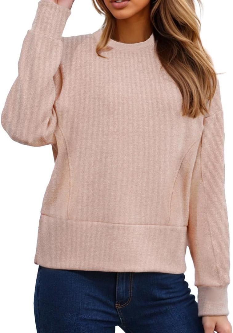 Women's Casual Crew Neck Sweatshirts Casual Loose Pullover Tops Long Sleeve Fall Shirts Fashion Clothes OneSize