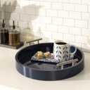 Kate And Laurel Lipton Modern Round Tray; 15.5 Diameter; Navy and Silver; Decorative Accent Tray for Storage and Display