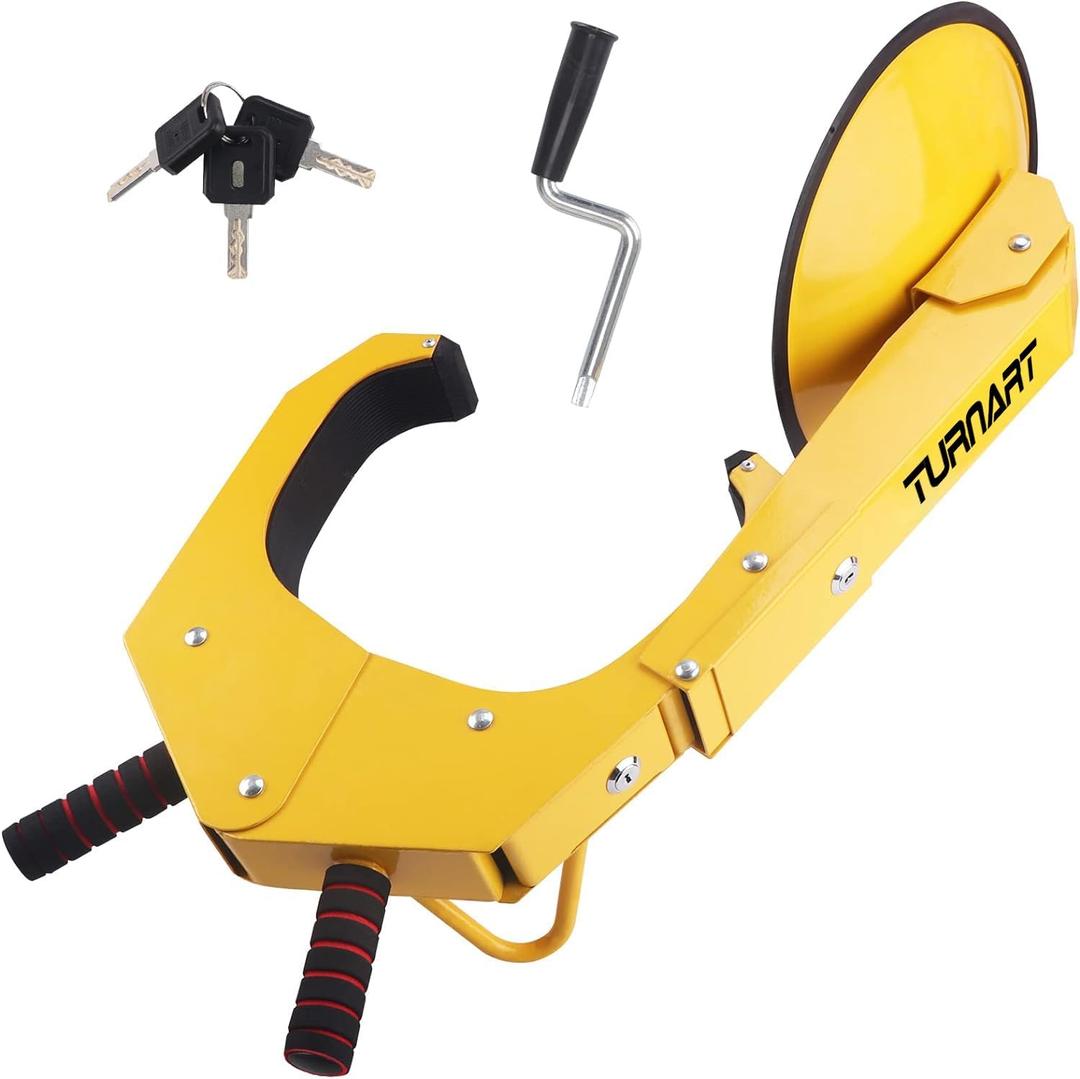 TURNART Wheel Lock, Anti Theft not only for Wheels but Also for Rims, Adjustable, Universal, 3 Keys, 1 Crank, Yellow