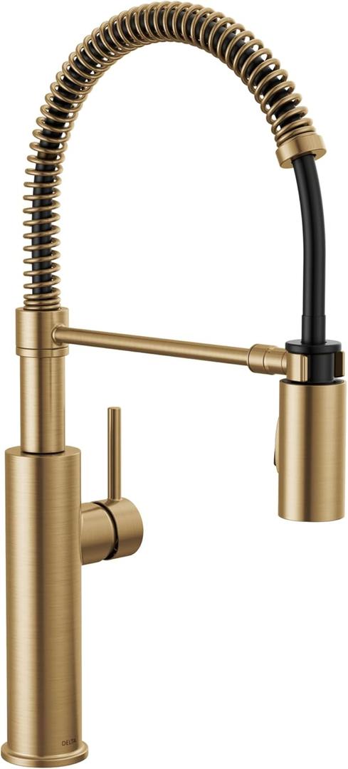 Delta Antoni Pro Style Commercial Kitchen Faucet with Pull Down Sprayer, Single Hole Brushed Gold, Single Handle, Champagne Bronze 18803-CZ-DST