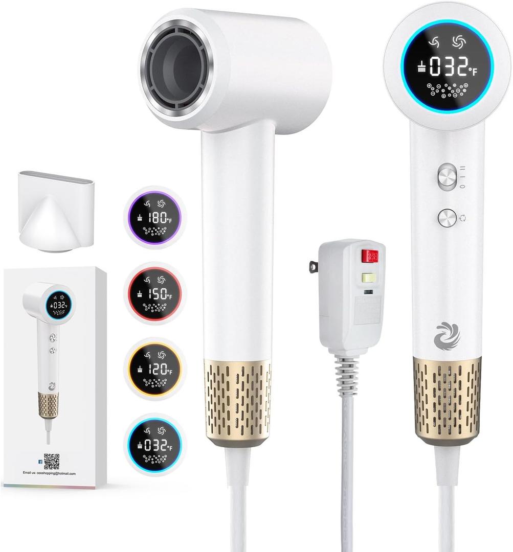 Hair Dryer, 1500W High Speed 110000 RPM Blow Dryer with Plasma Tech (Positive+Negative Ionic), LCD Display, 5 Modes, Thermo-Control, Low Noise, Fast Drying Travel Hair Dryer for Home or Travel (Gray)