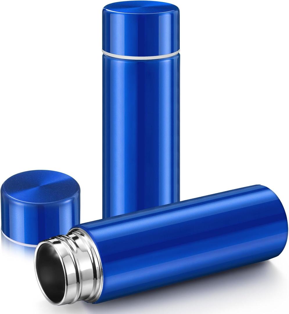 Vesici Mini Water Bottles 4.4 oz Cute Small Insulated Stainless Steel Purse Water Bottles Pocket Slim Flask Keeps Drink Cold and Hot for Women Lunch Bag Coffee (Blue,2 Pack)