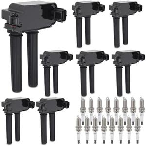Sorghum Ignition Coil Pack and Spark Plugs Compatible with Dodge Ram 1500 2500 3500 Charger Durango Challenger Chrysler 300 Aspen Jeep Grand Cherokee Replace# UF504 C1526 5C1569 GN10352 Set of 8