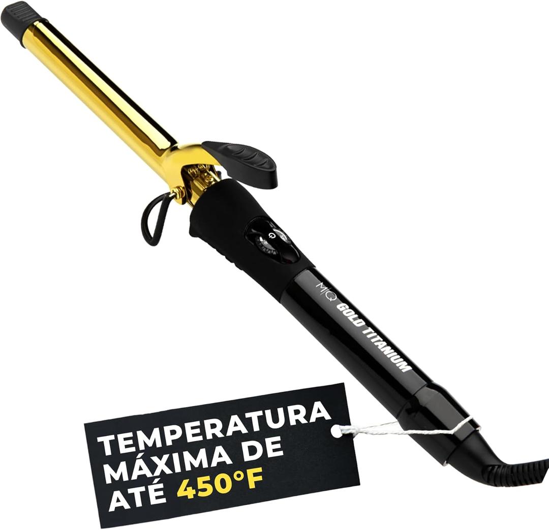 MQ Hair - Professional Curling Iron with Clamp - Dual Voltage, Salon Finish, Ultra-Fast Heating - Versatile Styler, Five Temperature Settings - Gold Titanium - 32mm