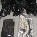 Letter Love Womens Vintage Lace Fringed Gatsby 1920s Cocktail Dress with 20s Accessories Set, XL