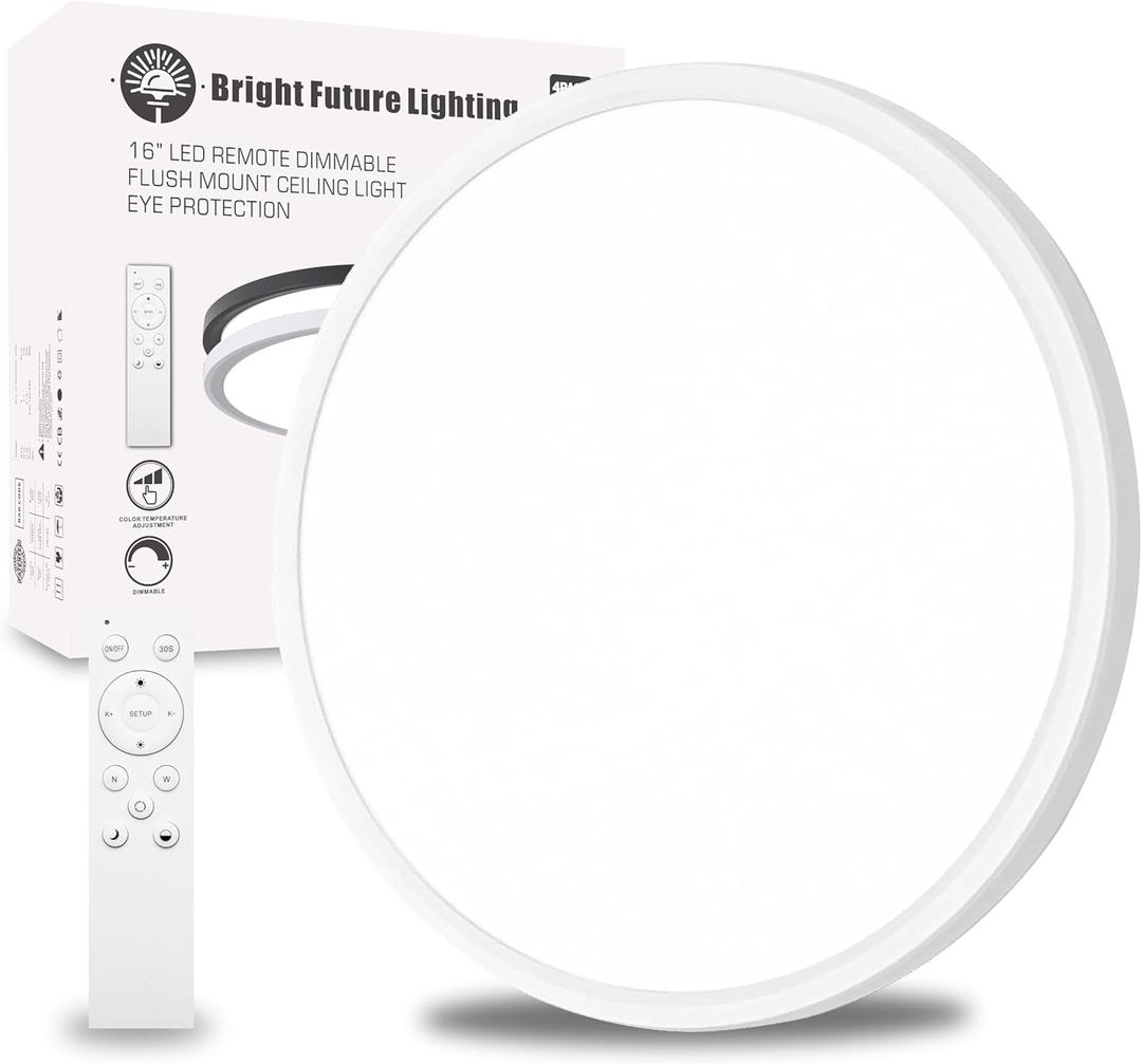 1Pack 20 Inch Remote Control Dimmable Large LED Flush Mount Ceiling Light Panel,40W 4350LM,2700K-6000K Adjustable Color,Ultra Thin Round White Ceiling Light Fixture for Hallway Kitchen Home Office
