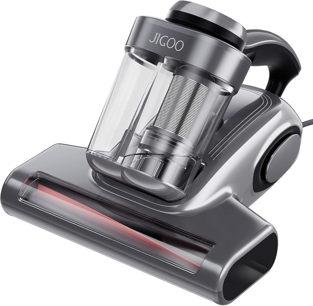 JIGOO Bed Vacuum Cleaner with Dust Sensor, Mattress Vacuum Cleaner with UV & Ultrasonic and High Heating, 13Kpa Suction 500W Powerful Double-Cup Handheld Vacuums (J300, Gray)