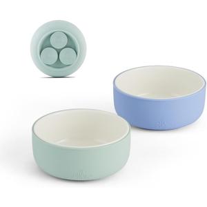 Elk and Friends Kids Porcelain Bowls with Silicone Suction Sleeves | Suitable for Babies/Toddlers | Microwave & Dishwasher Safe | Stay Put Dinnerware | Snack Dishes | 2 Pack