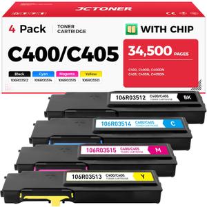 C400 C405 Extra High-Yield Toner Cartridge Set 4-Pack Replacement for Xerox 106R03524 106R03525 106R03526 106R03527 Versalink C400 C405 C400D C400DN C405N C405DN Printer Ink Black Cyan Magenta Yellow