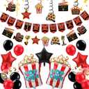 Movie Night Decorations Kit Now Showing Banner Hanging Swirls Popcorn Camera Clapboard Balloons for Movie Themed Birthday Party Supplies Film Backdrop