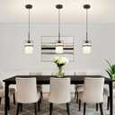 Modern Black Pendant Lights Kitchen Island Light, Adjustable Hanging Light Fixture with Milk Glass Shade, Farmhouse Pendant Light for Dining Room Bar Over Sink/Table/Counter, 1 Pack