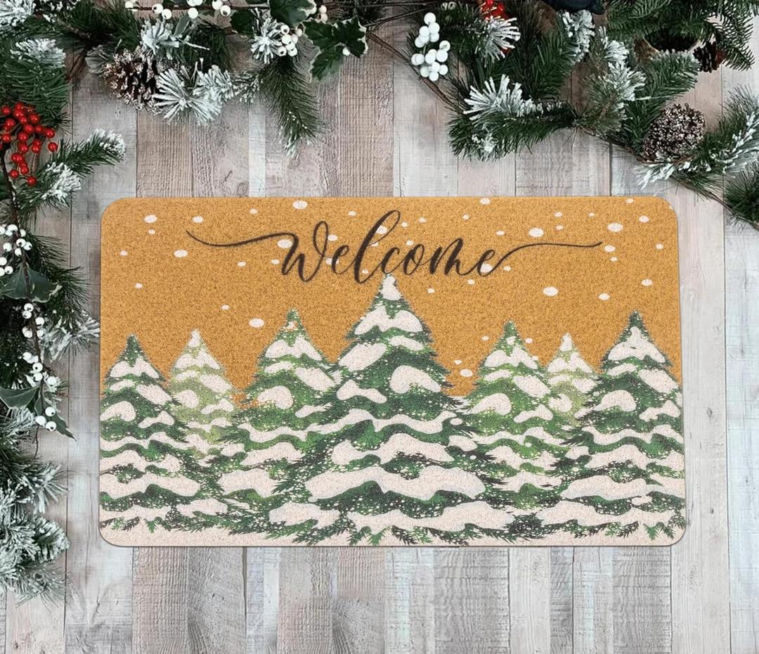 Winter Welcome-Doormat-Front Door - Snowflake Pine-Tree Outdoor- Entrance-Porch Home Christmas Decor Door-Mats 17x29 Inch