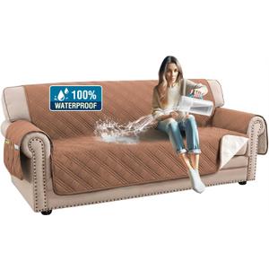 H.VERSAILTEX 100% Waterproof Couch Covers for Dogs Modern Sofa Slipcovers with Elastic Straps Thick Soft Couch Protector from Cat Claws(Sofa, Terracotta/Beige)