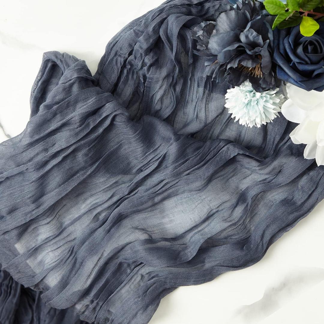 2 PCS 13Ft Table Runner for Wedding, Cotton Cheesecloth Table Runner Linen Table Runners Gauze Table Runners Bridal Party Decor Wedding Table Decor (Blue)