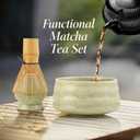 Matcha Whisk Set (4pcs) for Home, Kitchen, Gift, Matcha Starter Kit for Coffee & Tea Lover with Ceramic Matcha Bowl, Chasen Holder, Bamboo Whisk & Scoop, 19oz Capacity, Mottled Green