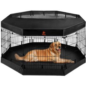 PJYuCien Dog Playpen - Metal Foldable Dog Exercise Pen, Pet Fence Puppy Crate Kennel Indoor Outdoor with 8 Panels 30H & Top Cover and Bottom Pad for Small Medium Pets (Black)