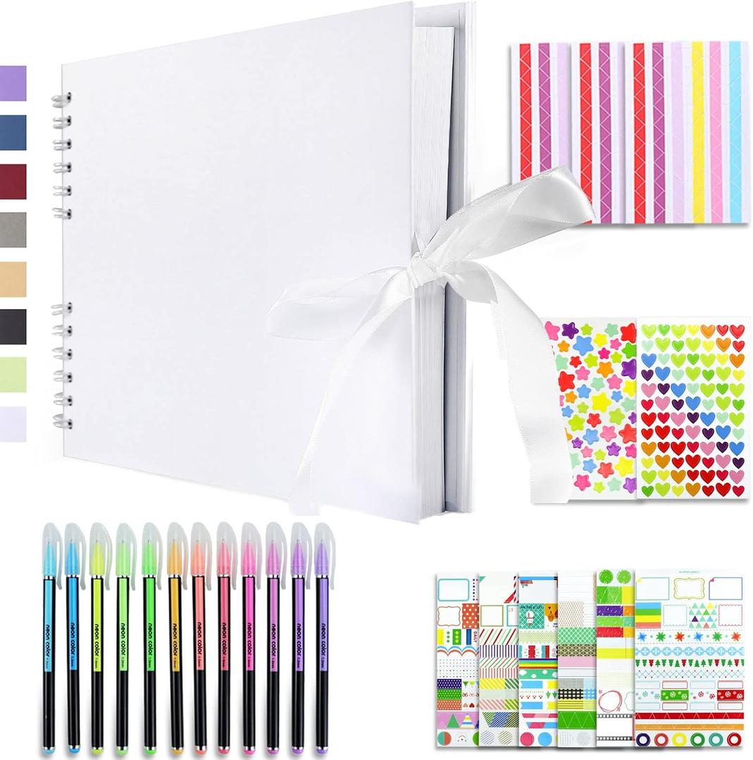 Vienrose Scrapbook Album 80 Pages, DIY Photo Album with Accessories, White Kraft Paper Memory Book for Wedding, Birthday, Travel, Valentine, Mothers Day, 11x8 Inches