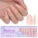 BTArtbox Short Almond Nail Tips - Soft Gel XCOATTIPS Natural Press On Nails, Pre-colored Gel Nails Full Cover Fake Nails Nude for for Daily Nail Art