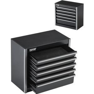 VEVOR Metal Tool Box, 8.6-inch, Portable Metal Tool Box with 5 Drawers, Small Tool Chest with EVA Liners and PP Feet Pads, Heavy-Duty Steel With Ball Bearing Opening and Powder Coated Finish, Black