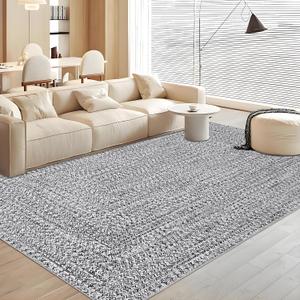 LUXLOOM Washable Area Rugs 8x10 Living Room Modern Rugs for Bedroom Grey Rug Imitation Braided Soft Large Area Rug Non Slip Throw Rugs Stain Resistant Carpet for Nursery Dining Room 8'x10' Light Grey with balck