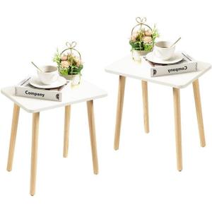FORAOFUR White End Tables Set of 2, Small Side Tables Accent Tables Living Room, Boho Side Table with Wooden Legs, Easy Assembly