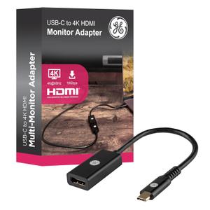 GE USB-C to 4K HDMI Multi-Monitor Adapter, Ultra HD Video & Audio, Travel-Ready, Plug & Play, 76050