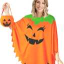 3 PCS Pumpkin Costume for Women,Halloween Pumpkin Poncho for Adults,Halloween Costume for Women with Accessories