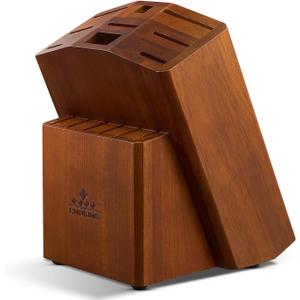 ENOKING 15 Slots Universal Knife Block, Acacia Wood Knife Block without Knives, Knife Holder for Kitchen Counter- Wider Angled Openings for Keeping Knives Sharp