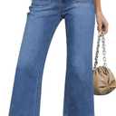 LookbookStore Wide Leg Cropped Jeans for Women High Waisted Stretchy Denim Jean Pants Baggy Flare Trouser Jeans Pockets (X-Small, Darkness Blue)