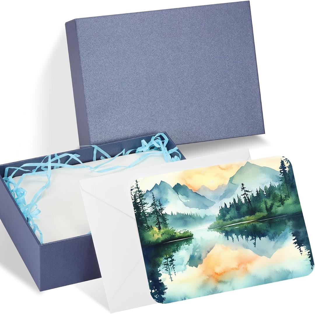 PATIKIL 30 Sets Pure Cotton Watercolor Cards 140lb/300 GSM Postcards Rounded Corners with Envelopes for Art Painting Creative Thank Notes, 4x6 Inch(Blue Box)