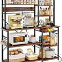 SUPERJARE Larger Bakers Rack with Power Outlets, 6-Tier Microwave Stand, Coffee Bar with 12 S-Shaped Hooks, Kitchen Shelf with Wire Basket, 47.2 x 15.5X 66.9 Inches, Rustic Brown