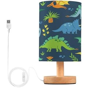 Emelivor Green Dinosaur Table Lamp for Bedroom Bedside Lamps for Night Stands Nightstand Lamp with Round Fabric Shade Desk Lamps for Living Room Bedroom Office Home Dorm