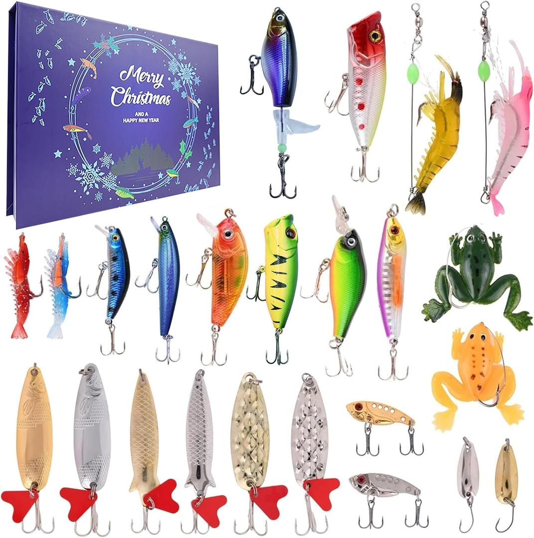 Fishing Advent Calendar 2025, Fishing Lure Advent Calendar 2025 in 24 boxes 24 Days, Fishing Christmas Calendar Gift for Men Dad Fisher Father Boyfriend Brother Teen Grandpa Lovers Stuffers