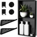 Stainless Steel Shower Niche No Tile Needed 24"x12" Inner Size (25.19"x13.19" Outside Size) Matte Black - Niche for Shower Wall - Bathroom Niches - Includes Corner Shelves Razor Holders and Wall Hooks