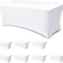 Table Cover for 6 foot Rectangle Tables-8 Pack White Fitted Stretch Tablecloth-Elastic Spandex 6ft Folding Tablecloths for Party, Vendor Booth Display, Banquet Buffet Event, Craft Trade Show
