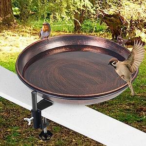 DREAMSOUL Deck Mounted Bird Bath Metal Birdbath Bowl Unheated with Lightweight Detachable, Bird Baths with Adjustable Sturdy Steel Clamp for Deck Railing Balcony Yard Garden Decoration