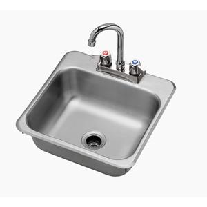 FSE 373-KR-HS-1515 One Compartment Drop-In Hand Sink, Stainless Steel Sink with 4" Center Deck Mount Faucet, 12" x 10" x 5-3/16" Deep Bowl, and 1-1/2" Drain, 15"W x 15"D Overall Size