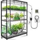 JESLED Indoor Greenhouse with Grow Light, 3FT Full Spectrum 5000K LED Light for Seed Starting, Tiered Lighting Control, Built-in Timer & Thermo-Hygrometer, Rolling Metal Plant Stand (35.4x13.8x59IN)