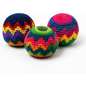 Hacky Kick Sack Balls 3-Pack Handmade Crochet Footbags Assorted Colors & Geometric Patterns for Adults, Teens & Beginners. Ideal for Juggling, Coordination, Outdoor Play, Party Games & Portable Toss