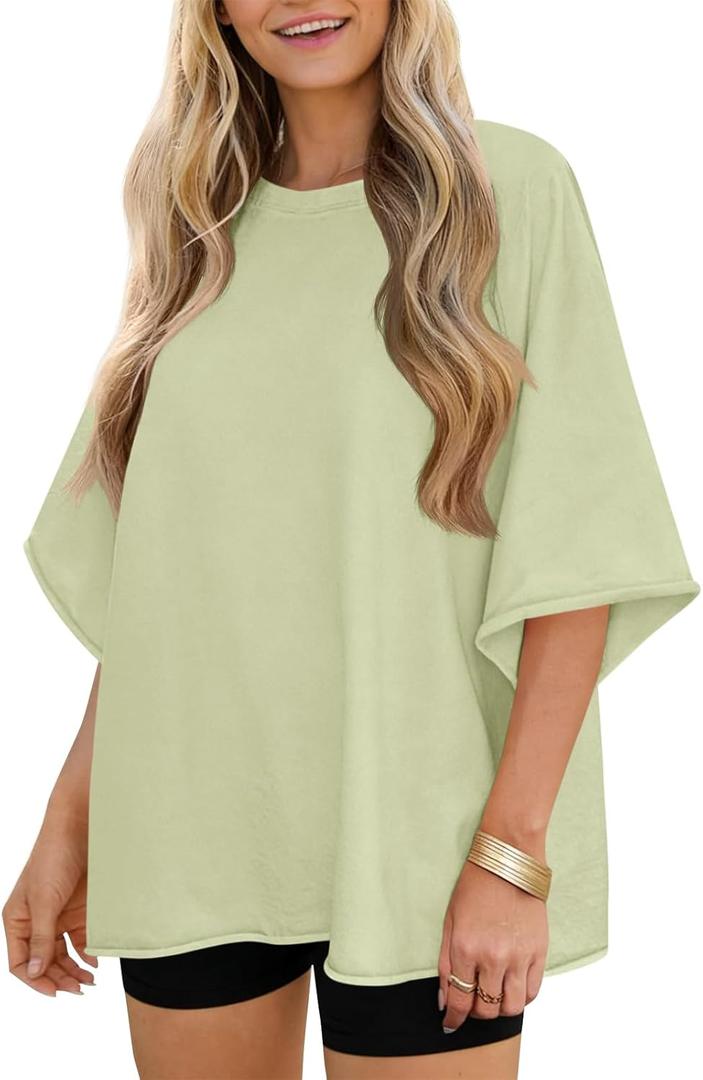 Tankaneo Womens Oversized Half Sleeve T-Shirts Trendy Casual Baggy Loose Fit Tops Summer Crew Neck Tees Shirts (X-Large)