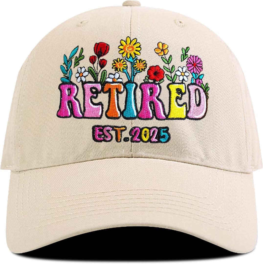 Embroidered Retired 2025 Hat, Retirement Adjustable Cotton Breathable Baseball Cap, Retirement Gifts for Men Woman (One Size)